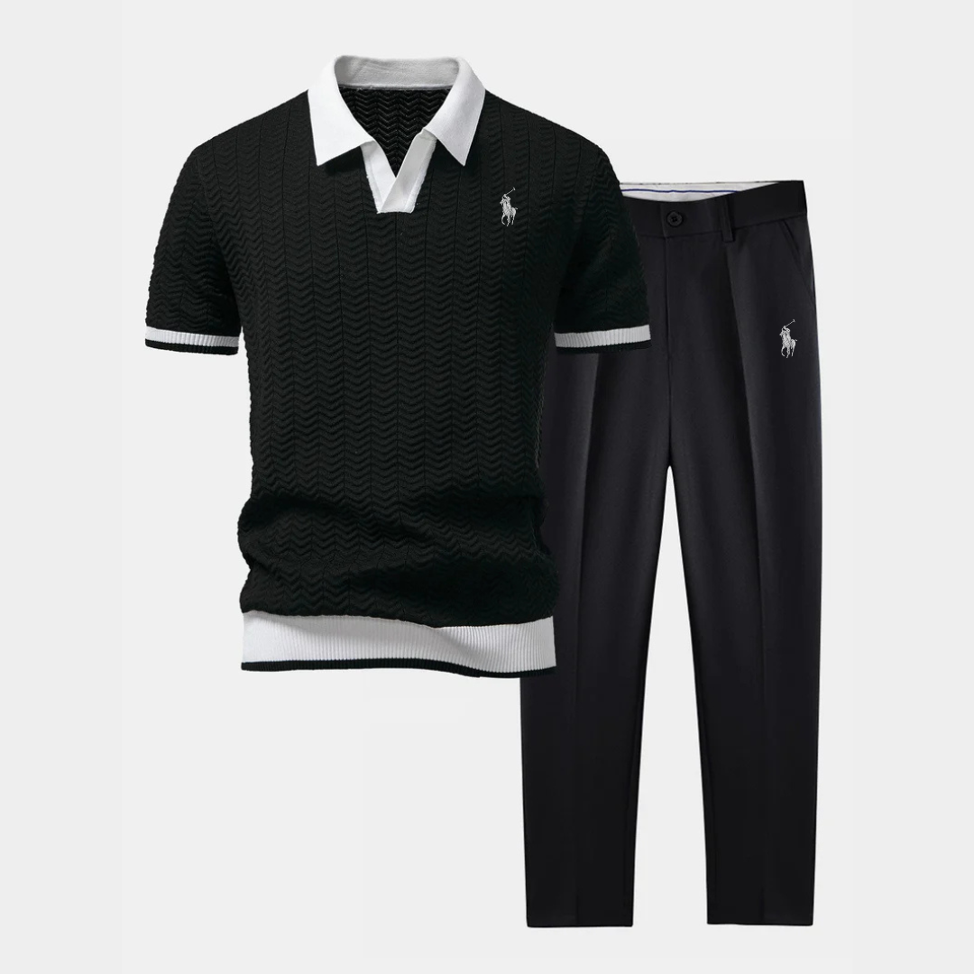 RL V-neck polo and slim-fit tapered pants set