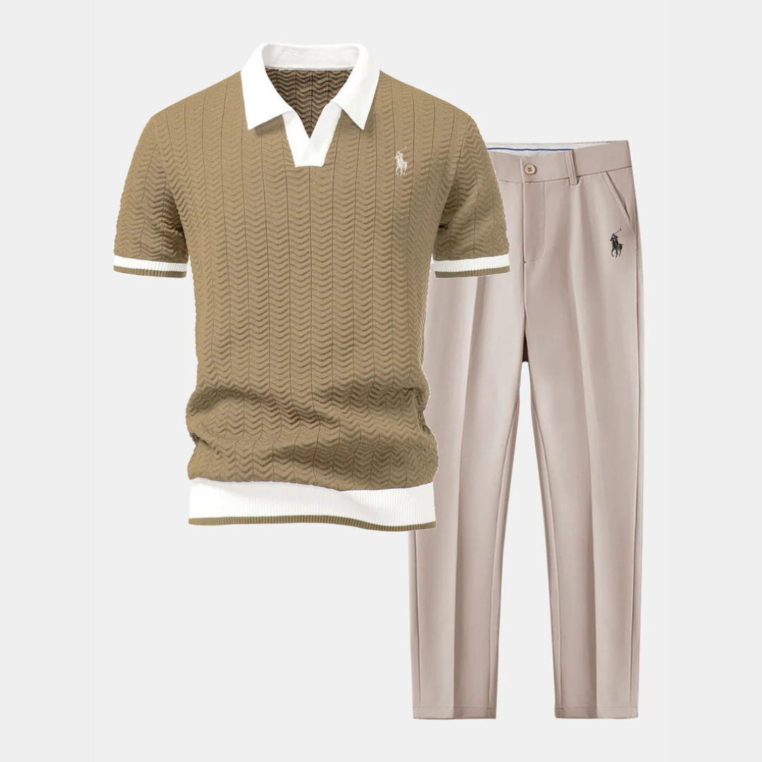 RL V-neck polo and slim-fit tapered pants set