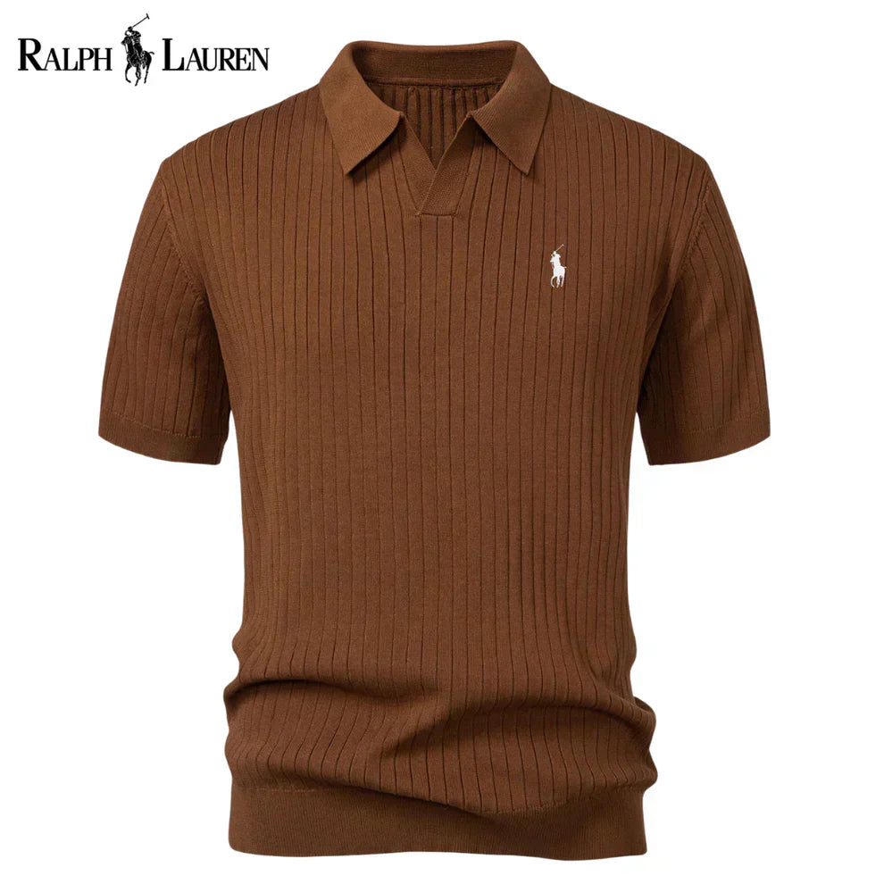 RL Striped V-Neck Knit Polo Shirt