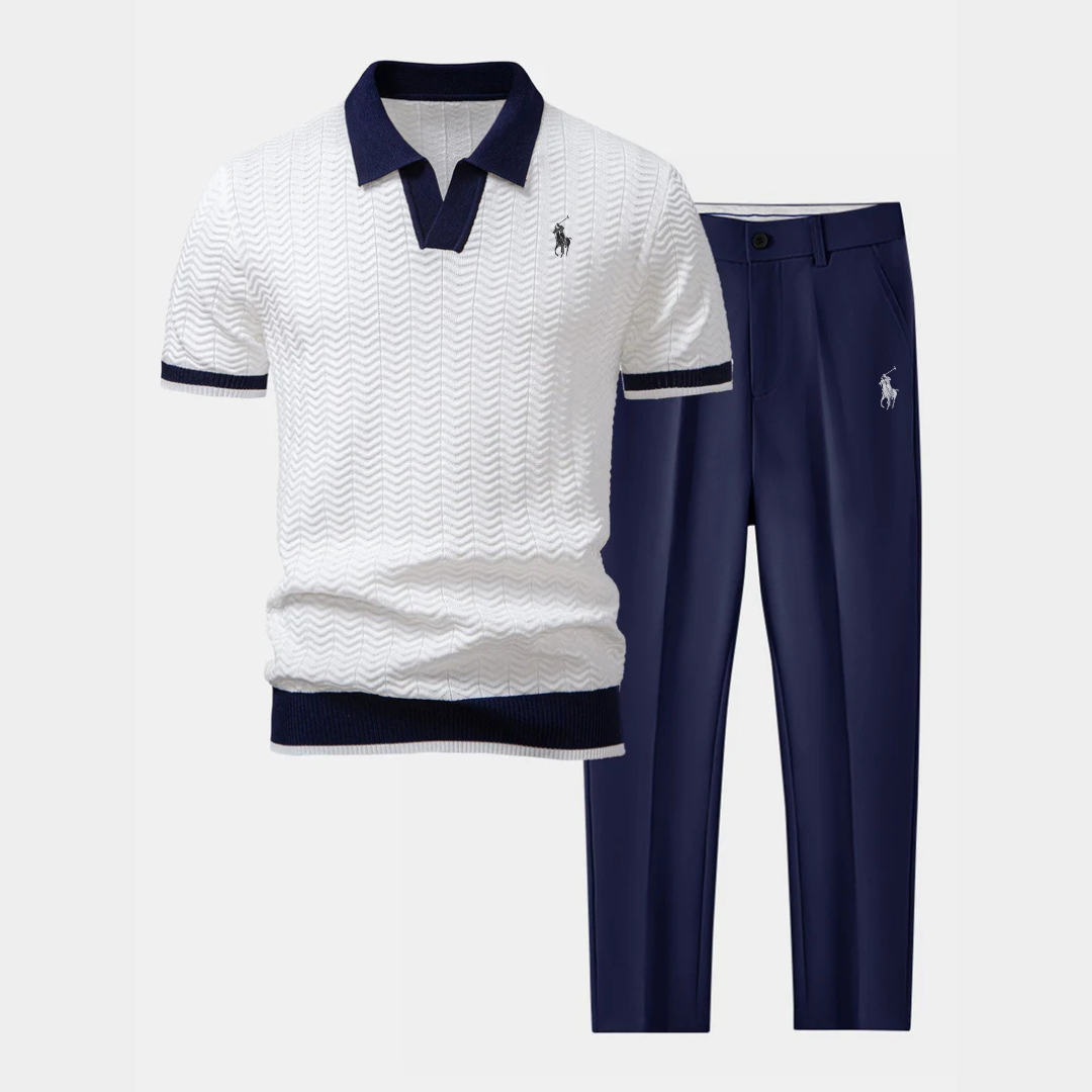 RL V-neck polo and slim-fit tapered pants set