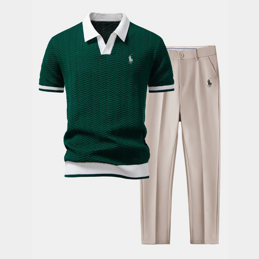 RL V-neck polo and slim-fit tapered pants set