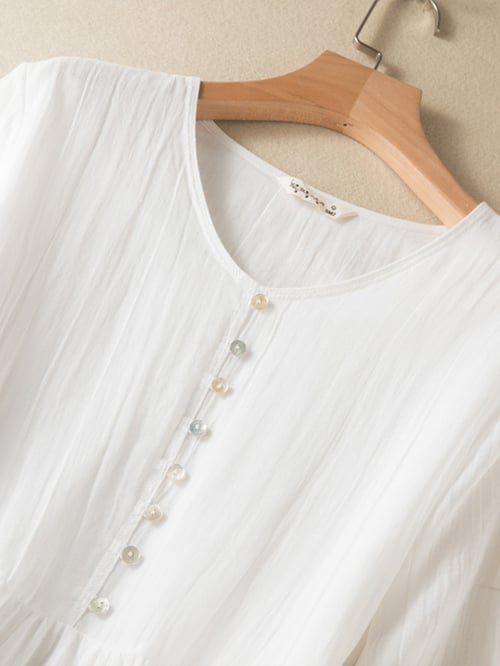 Women's Literary Retro Dress, V-Neck, Plain, Medium Sleeves