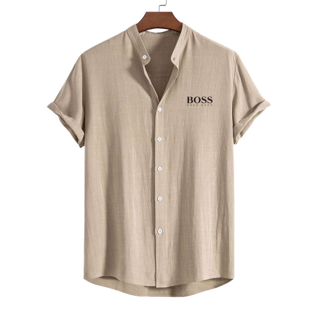 BOSS Linen-rayon blend collared shirt