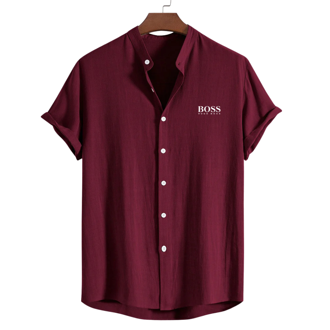 BOSS Linen-rayon blend collared shirt