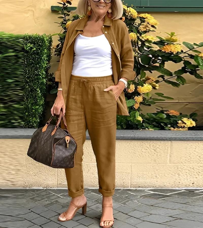 Martina - Linen and Cotton Shirt and Trousers Set