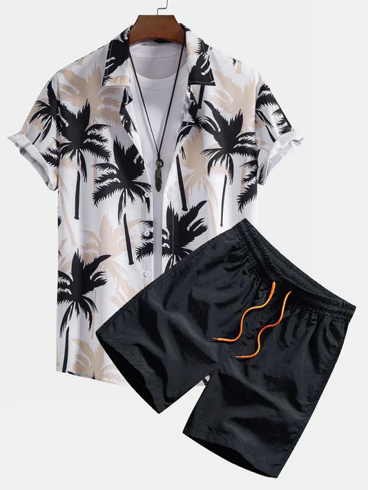 Palm print shirt and swim shorts