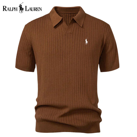 RL Striped V-Neck Knit Polo Shirt