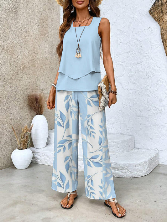 Chic feminine summer set with sleeveless top and wide leg pants