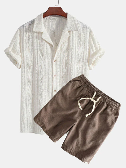 Jacquard and cotton linen shirt set