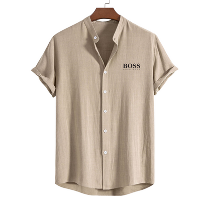 BOSS Linen-rayon blend collared shirt