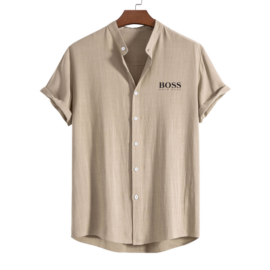 BOSS Linen-rayon blend collared shirt