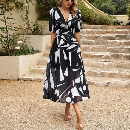 Shara - Geometric Chic Midi Dress