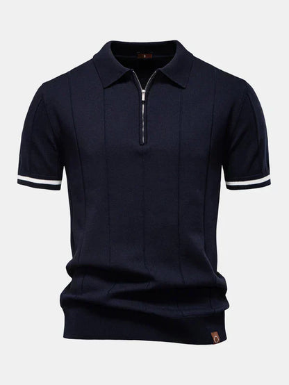 Knitted polo shirt and slim tapered pants