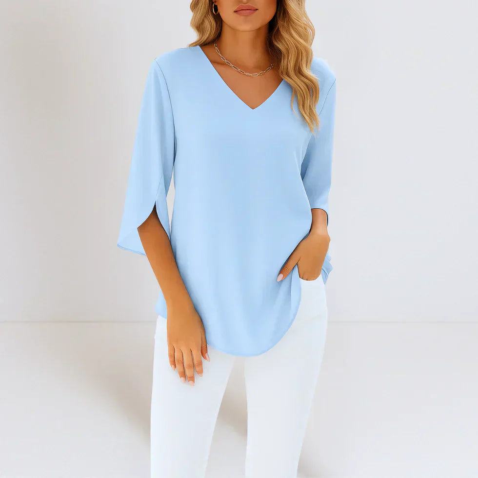 V-neck blouse with slit sleeves