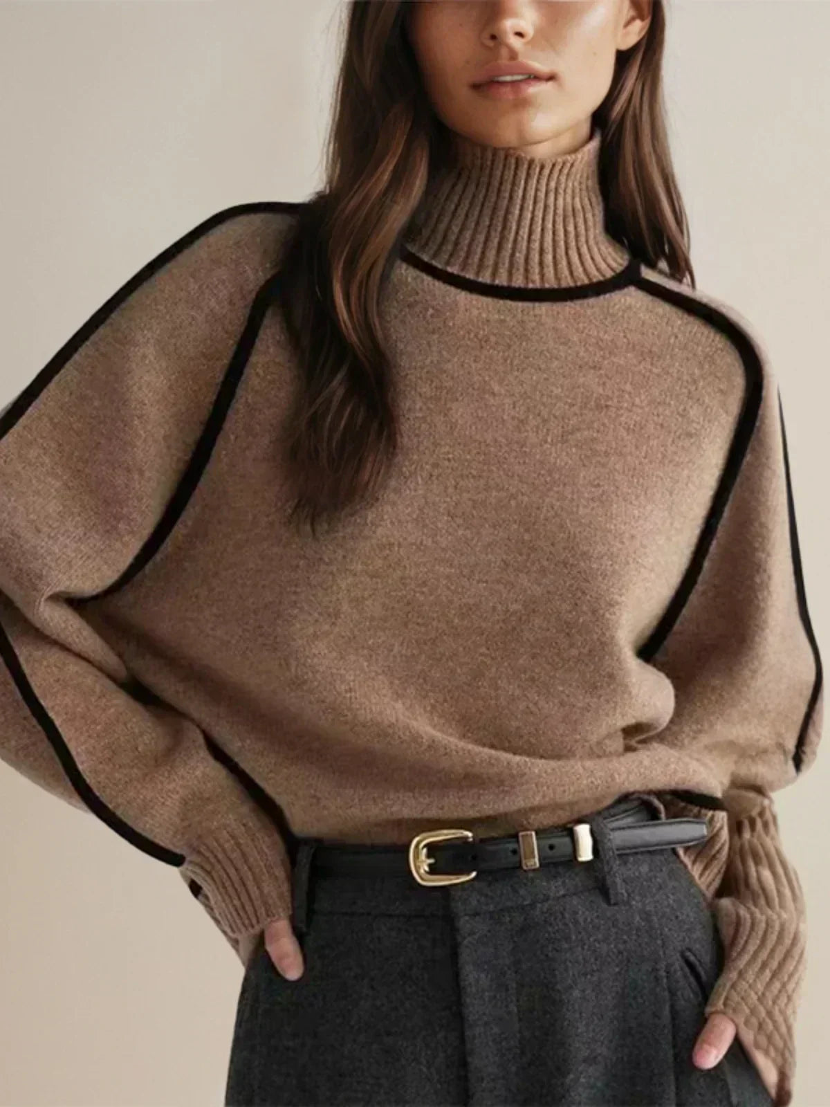 Alice | Cashmere turtleneck sweater with contrasting trim.