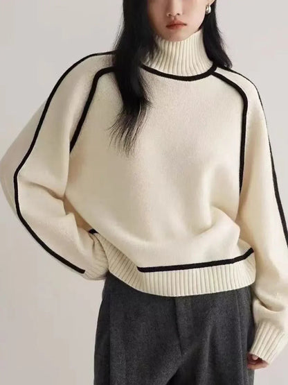 Alice | Cashmere turtleneck sweater with contrasting trim.