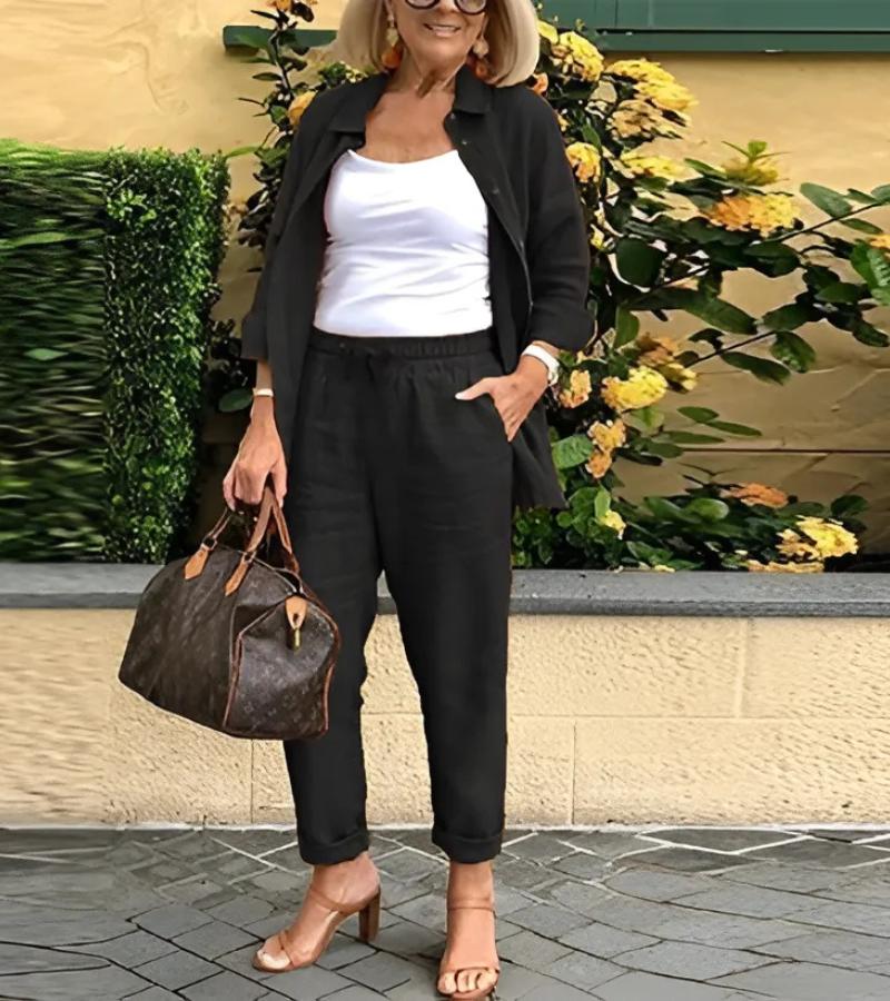 Martina - Linen and Cotton Shirt and Trousers Set