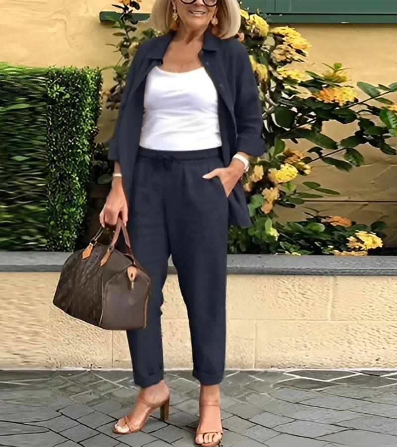 Martina - Linen and Cotton Shirt and Trousers Set