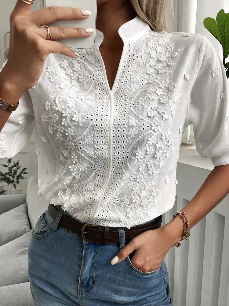 Laurine - Elegant Embroidered Casual Top