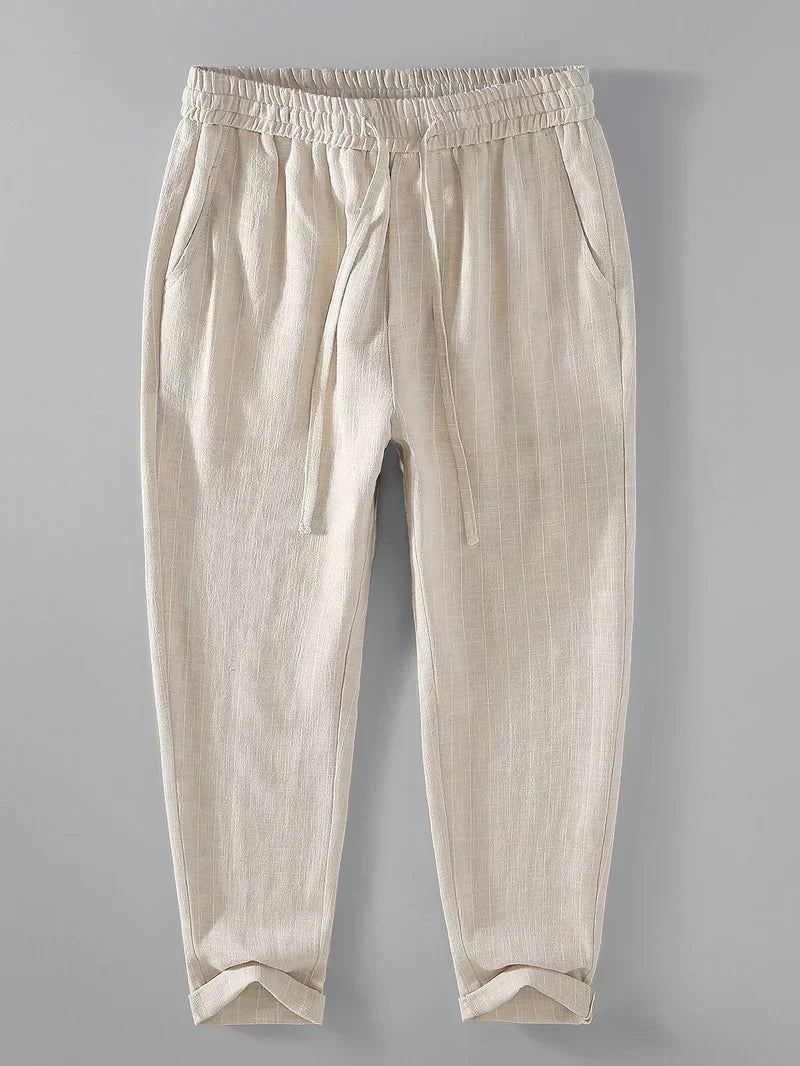 Striped linen and cotton shorts