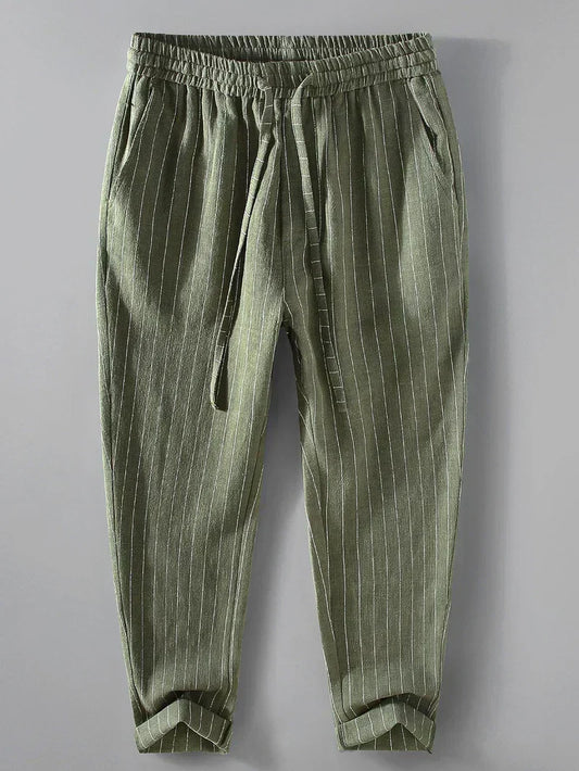 Striped linen and cotton shorts